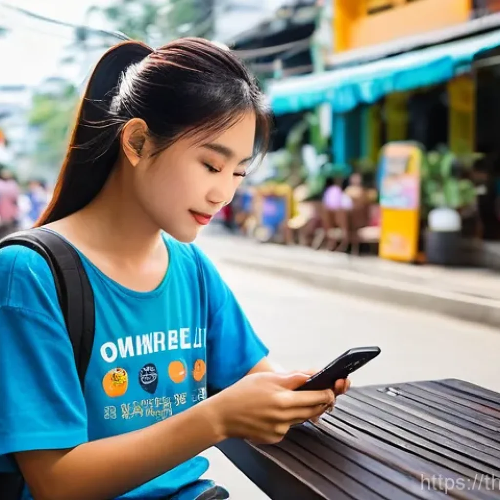 옴니채널의 데이터 보안 및 프라이버시 이슈 - **Prompt:** A vibrant and bustling street scene in Bangkok, Thailand, during the daytime. In the for...